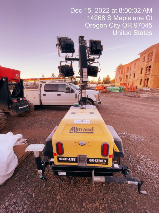 2022 Allmand NLV3GR (4) LED Light Fixture 350W, 23' Vertical Mast, 3kW Prime, Towable, Deep Sea L401, Leveling Jacks, Yanmar T4F 5.8hp