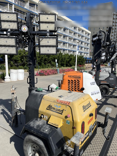 2021 Allmand NLV3GR (4) LED Light Fixture 350W, 23' Vertical Mast, 3kW Prime, Towable, Deep Sea L401, Leveling Jacks, Yanmar T4F 5.8hp