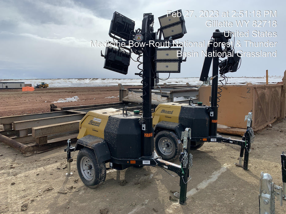 2022 Allmand NLV3GR (4) LED Light Fixture 350W, 23' Vertical Mast, 3kW Prime, Towable, ES Decals, T3