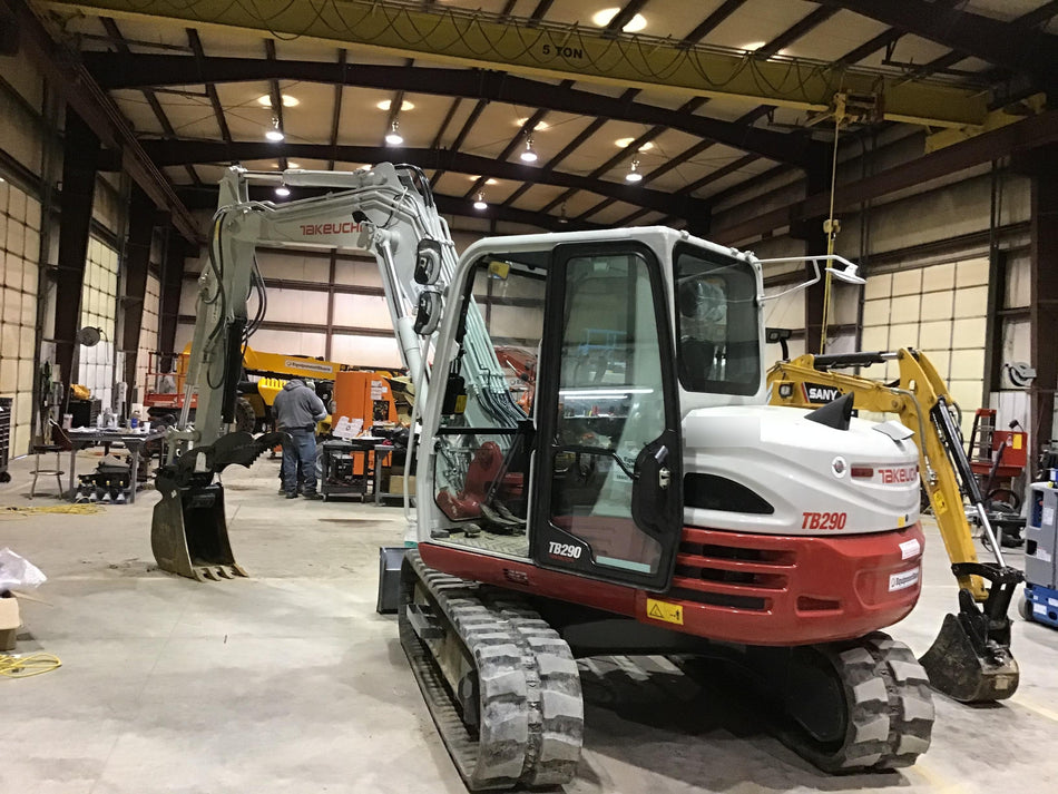 2019 Takeuchi TB290 Cab/Heat/AC Rubber tracks, Dozer blade, Travel alarm, Auxiliary hydraulics w/Manual QC, Hydraulic thumb, 18", 24", and 36" Buckets