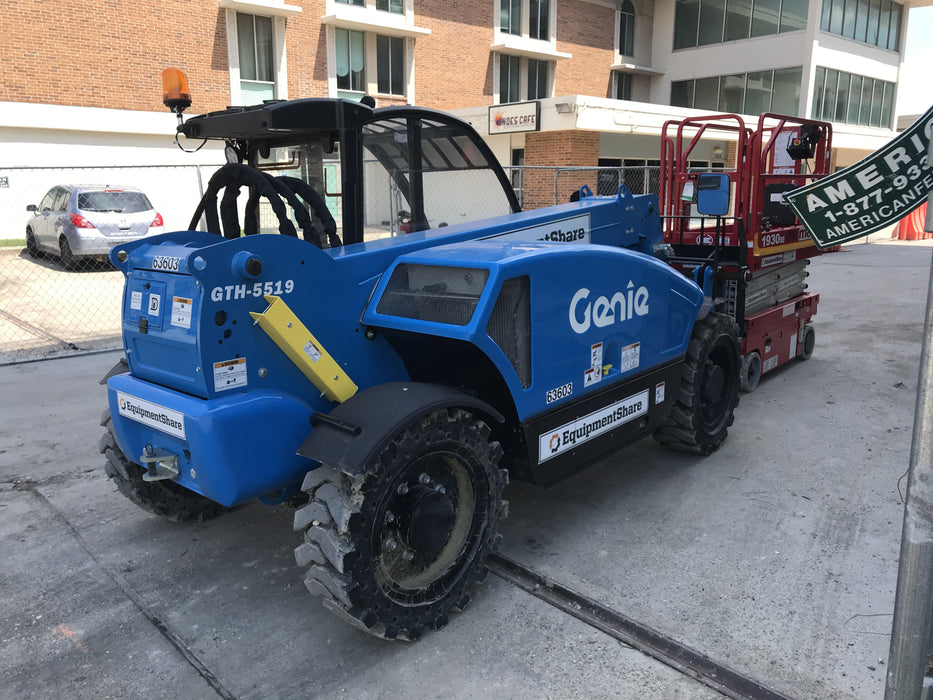 2020 Genie GTH-5519 Cab/Heat/Air, Solid Tires, Work Lights, Beacon, Aux Hydraulics, Back up Alarm w/48" Carriage, 48" Forks