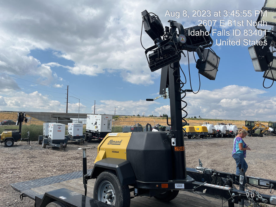 2022 Allmand NLV3GR (4) LED Light Fixture 350W, 23' Vertical Mast, 3kW Prime, Towable, ES Decals, T3