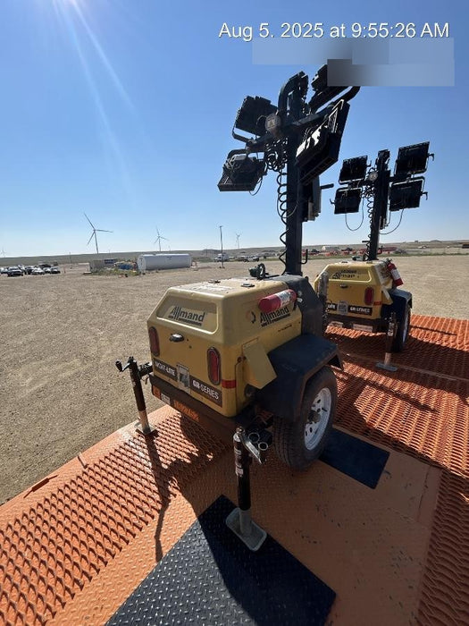 2021 Allmand NLV3GR (4) LED Light Fixture 350W, 23' Vertical Mast, 3kW Prime, Towable, Deep Sea L401, Leveling Jacks, Yanmar T4F 5.8hp