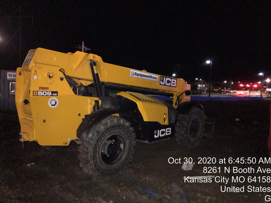 2020 JCB 509-42 Canopy, Solid Tires, Work Lights, Beacon, Aux Hydraulics, Back up Alarm, Lifting Eye, ES Decals
