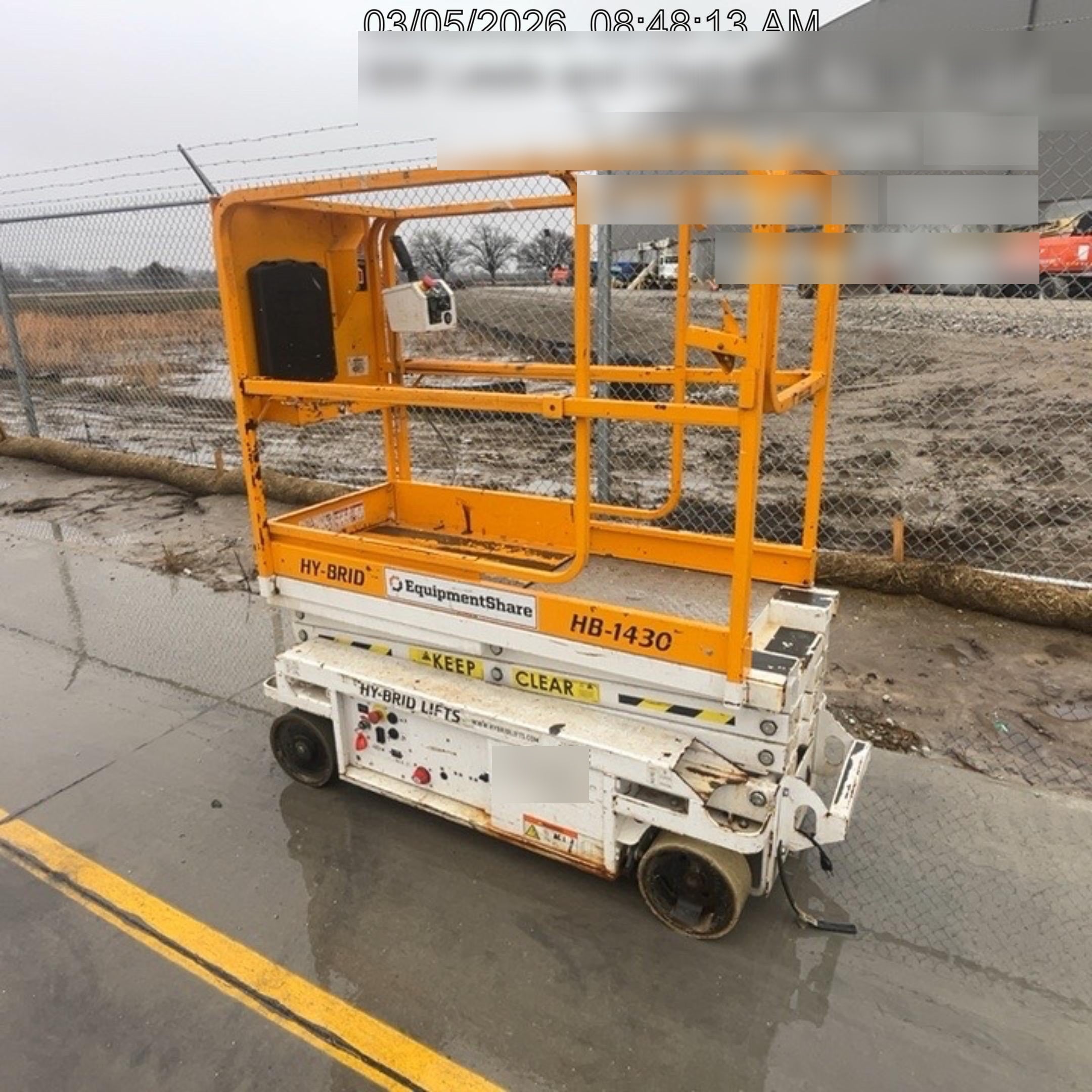 Custom Equipment HB-1430 <ul>
 <li>Hy-Brid Scissor Lift</li>
  <li>Platform capacity up to 670 lbs.</li>
  <li>Working height up to 20 ft</li>
  <li>Weighs under 1,700 lbs.</li>
  <li>Non-marking wheels </li>
</ul>