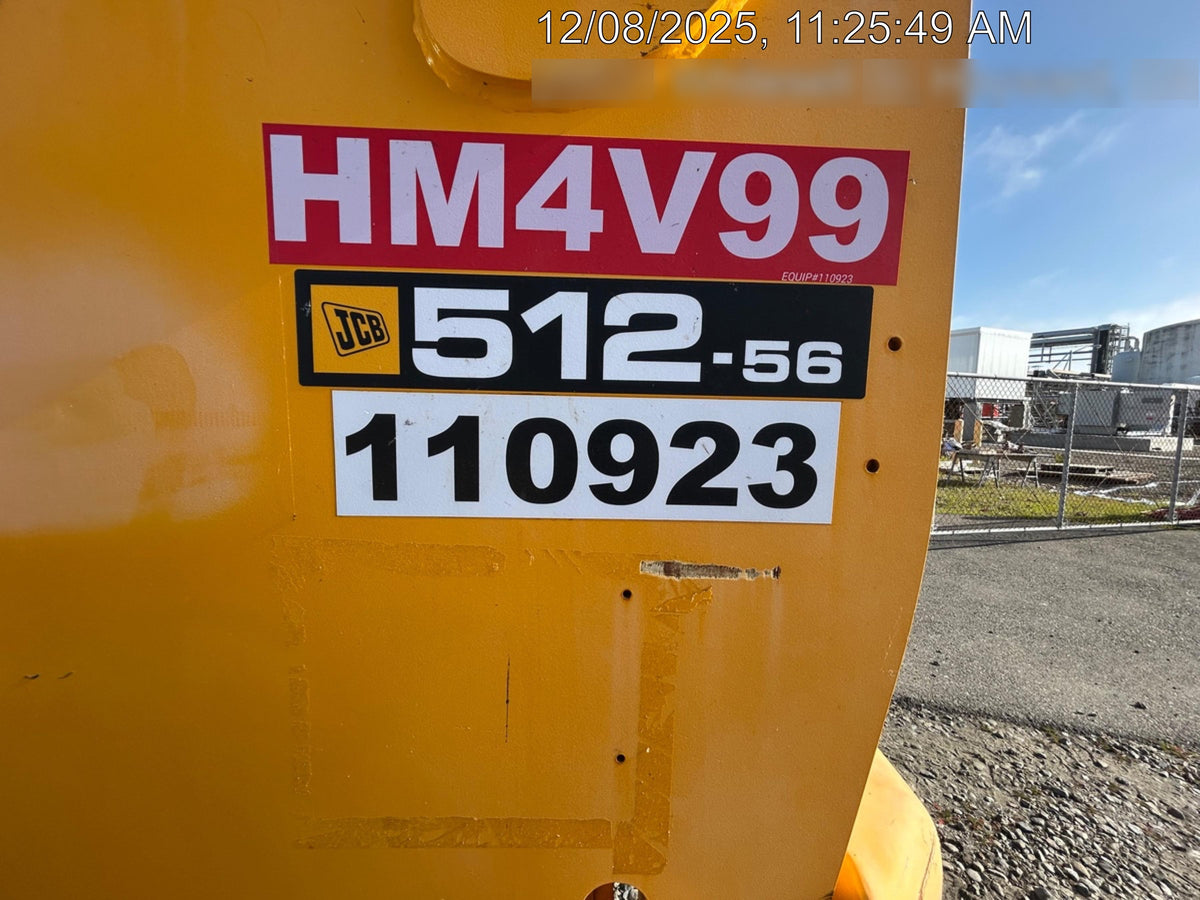 2020 JCB 512-56 Canopy, 74Hp, Solid Tires, Work Lights, Beacon, Aux Hydraulics, Back up Alarm, Lifting Eye, ES Decals