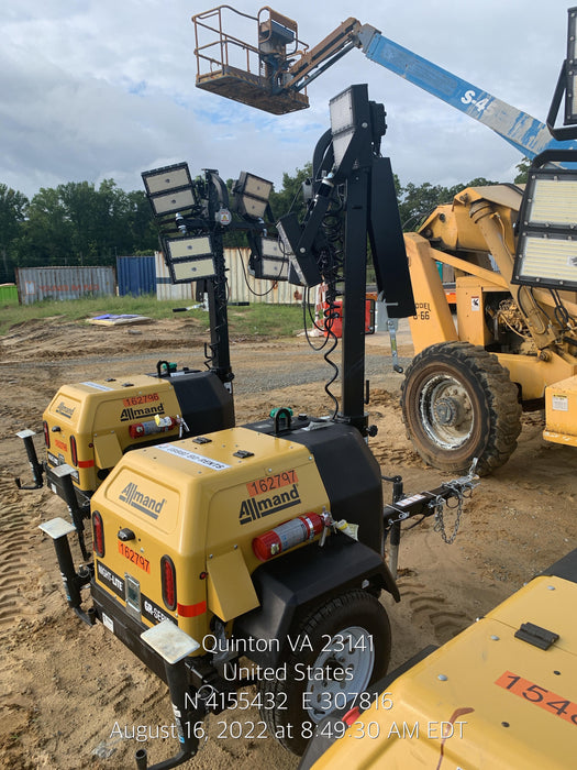 2021 Allmand NLV3GR (4) LED Light Fixture 350W, 23' Vertical Mast, 3kW Prime, Towable, Deep Sea L401, Leveling Jacks, Yanmar T4F 5.8hp
