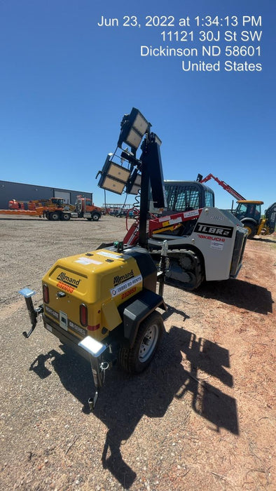 2022 Allmand NLV3GR (4) LED Light Fixture 350W, 23' Vertical Mast, 3kW Prime, Towable, Deep Sea L401, Leveling Jacks, Yanmar T4F 5.8hp