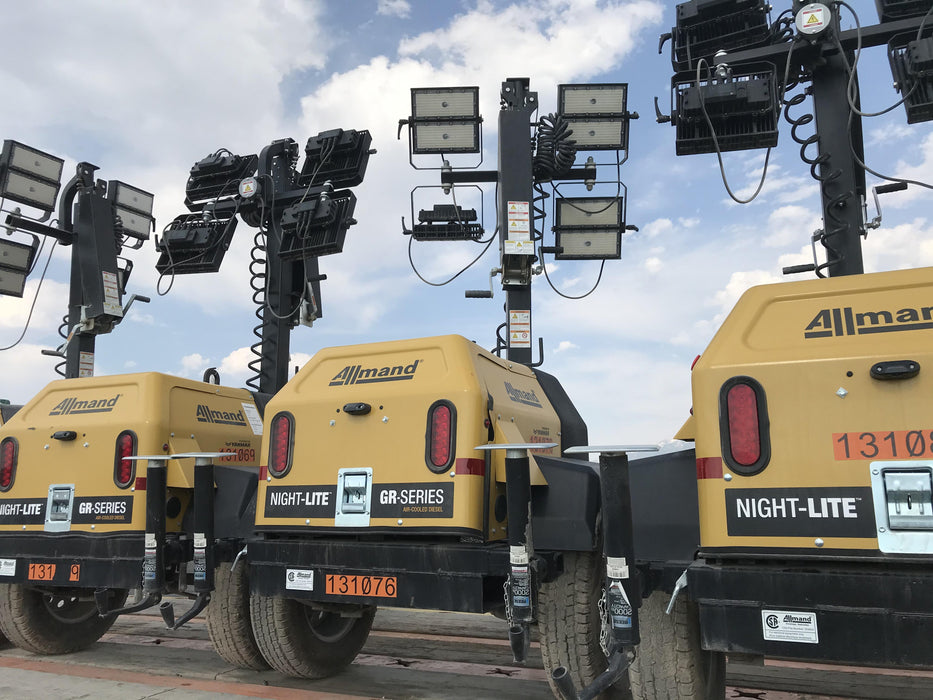 2021 Allmand NLV3GR (4) LED Light Fixture 350W, 23' Vertical Mast, 3kW Prime, Towable, Deep Sea L401, Leveling Jacks, Yanmar T4F 5.8hp