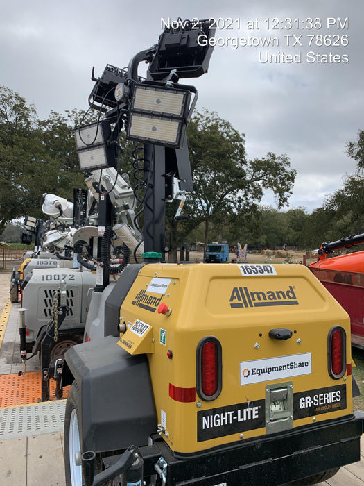 2021 Allmand NLV3GR (4) LED Light Fixture 350W, 23' Vertical Mast, 3kW Prime, Towable, Deep Sea L401, Leveling Jacks, Yanmar T4F 5.8hp