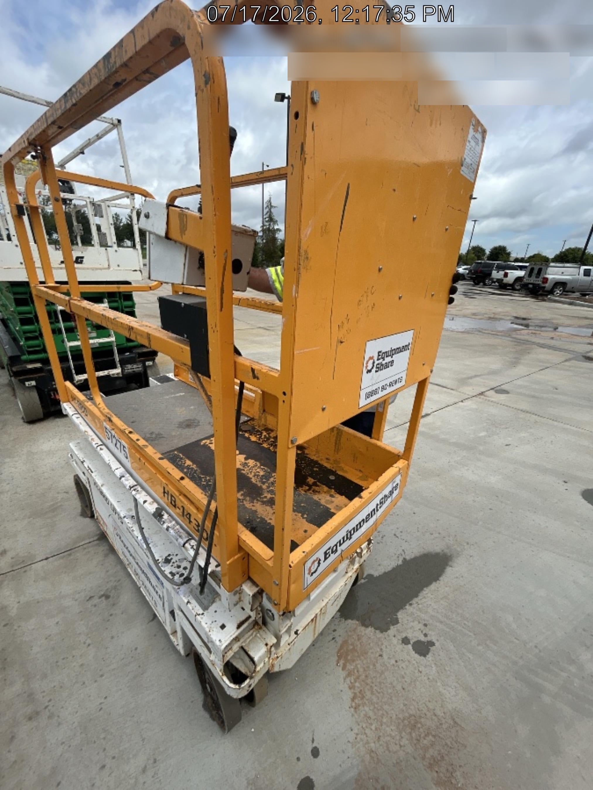 Custom Equipment HB-1430 <ul>
 <li>Hy-Brid Scissor Lift</li>
  <li>Platform capacity up to 670 lbs.</li>
  <li>Working height up to 20 ft</li>
  <li>Weighs under 1,700 lbs.</li>
  <li>Non-marking wheels </li>
</ul>