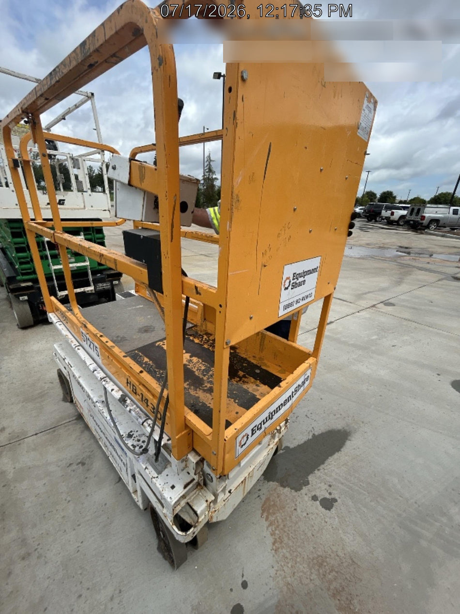 Custom Equipment HB-1430 <ul>
 <li>Hy-Brid Scissor Lift</li>
  <li>Platform capacity up to 670 lbs.</li>
  <li>Working height up to 20 ft</li>
  <li>Weighs under 1,700 lbs.</li>
  <li>Non-marking wheels </li>
</ul>