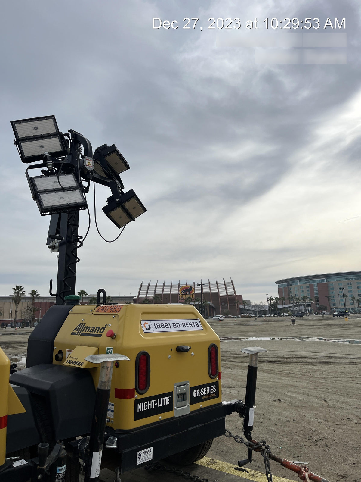 2022 Allmand NLV3GR (4) LED Light Fixture 350W, 23' Vertical Mast, 3kW Prime, Towable, ES Decals, T3