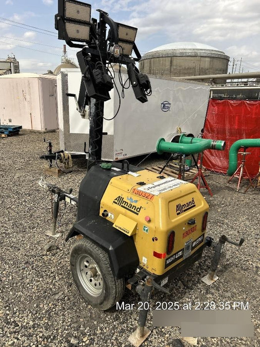 2021 Allmand NLV3GR (4) LED Light Fixture 350W, 23' Vertical Mast, 3kW Prime, Towable, Deep Sea L401, Leveling Jacks, Yanmar T4F 5.8hp