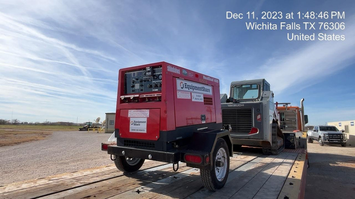 2022 Shindaiwa DGW400MDL Kubota D902 Engine, 23 HP, Dual Op Welder, Wire, Arc, Droop Stick, Tig, and CC Stick Functionality, Simulphase, 3 Phase and 1 Phase Gen Output, Single Axle NB Trlr, Slr Trckl Chrg 12V 12W, Fire Ext