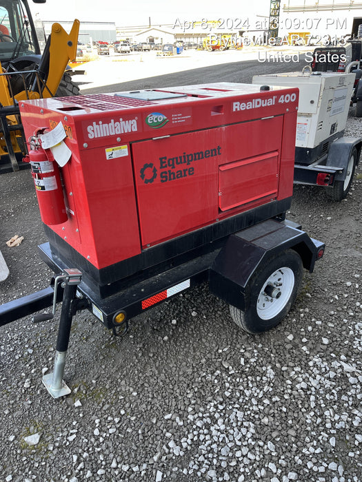 2023 Shindaiwa DGW400MDL Kubota D902 Engine, 23 HP, Dual Op Welder, Wire, Arc, Droop Stick, Tig, and CC Stick Functionality, Simulphase, 3 Phase and 1 Phase Gen Output, Single Axle NB Trlr, Slr Trckl Chrg 12V 12W, Fire Ext, T3