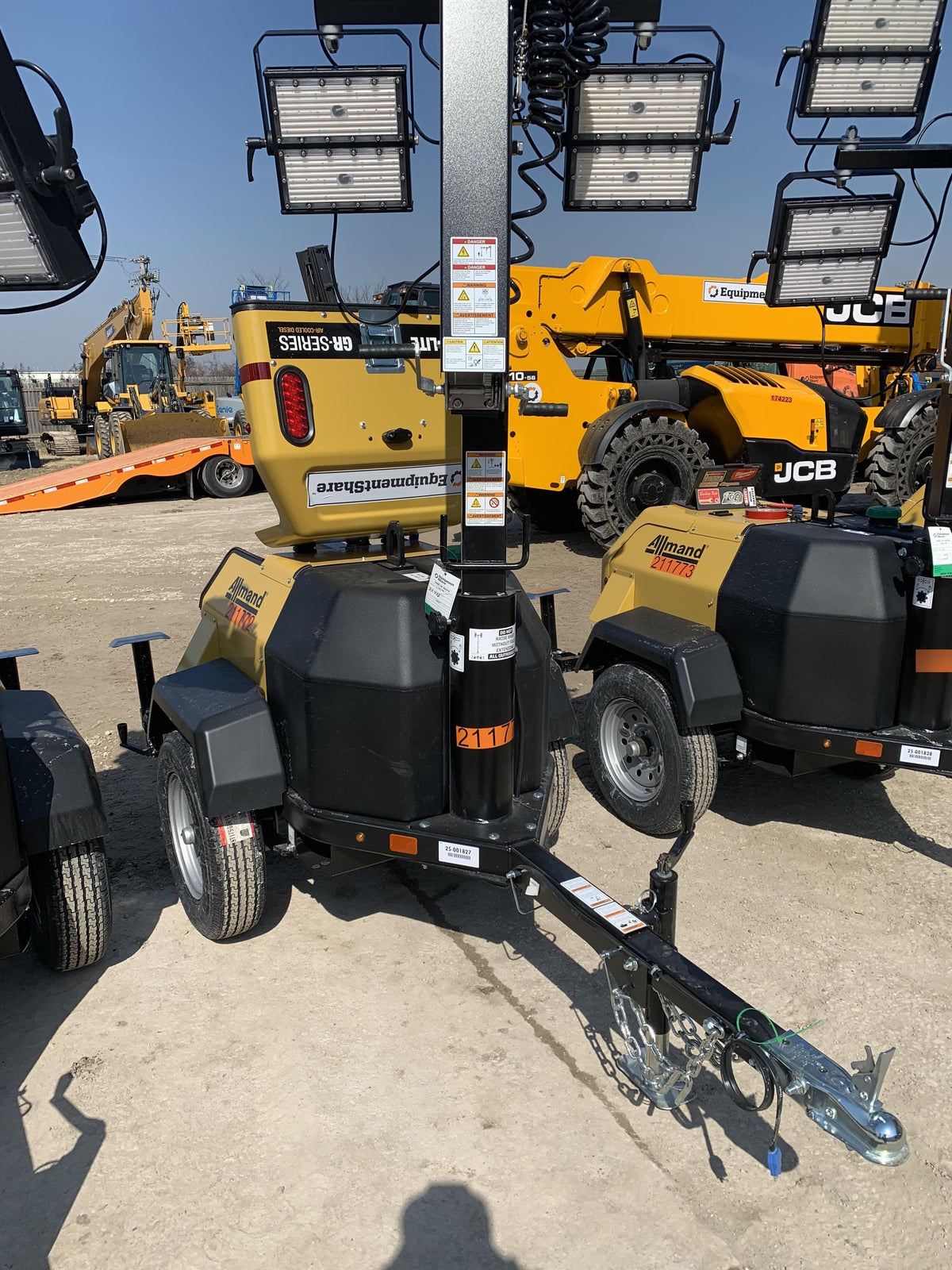 2022 Allmand NLV3GR (4) LED Light Fixture 350W, 23' Vertical Mast, 3kW Prime, Towable, Deep Sea L401, Leveling Jacks, Yanmar T4F 5.8hp