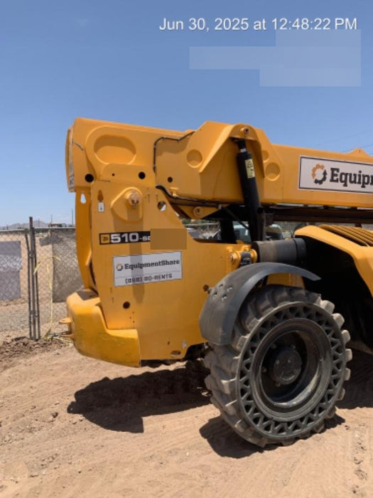 2019 JCB 510-56 74 HP w/Open ROPS, Beacon, Aux Hydraulics, Worklights, Solid Tires w/60" Carriage/Forks
