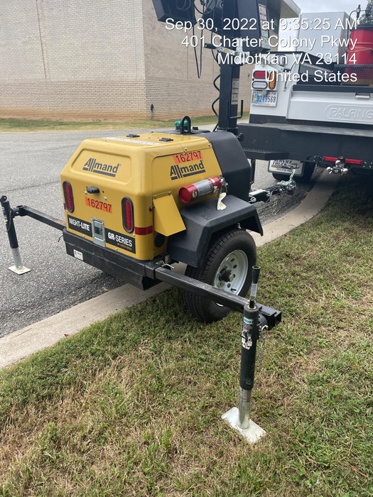 2021 Allmand NLV3GR (4) LED Light Fixture 350W, 23' Vertical Mast, 3kW Prime, Towable, Deep Sea L401, Leveling Jacks, Yanmar T4F 5.8hp