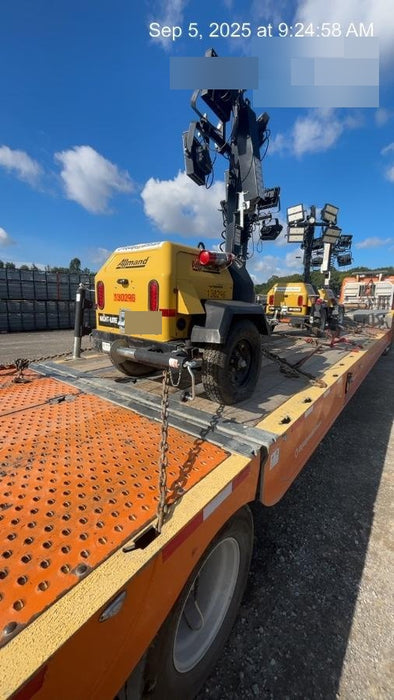 2021 Allmand NLV3GR (4) LED Light Fixture 350W, 23' Vertical Mast, 3kW Prime, Towable, Deep Sea L401, Leveling Jacks, Yanmar T4F 5.8hp