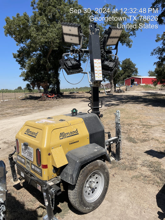 2022 Allmand NLV3GR (4) LED Light Fixture 350W, 23' Vertical Mast, 3kW Prime, Towable, ES Decals, T3