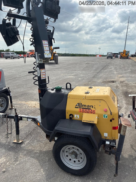 2021 Allmand NLV3GR (4) LED Light Fixture 350W, 23' Vertical Mast, 3kW Prime, Towable, Deep Sea L401, Leveling Jacks, Yanmar T4F 5.8hp