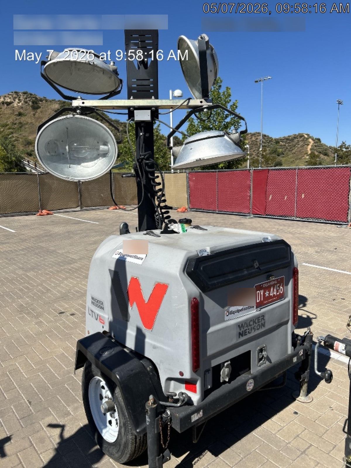 2019 Wacker Neuson LTV6L-MH Wacker Neuson LTV6L Mobile Light Tower w/Fuel Level Sensor Installed
