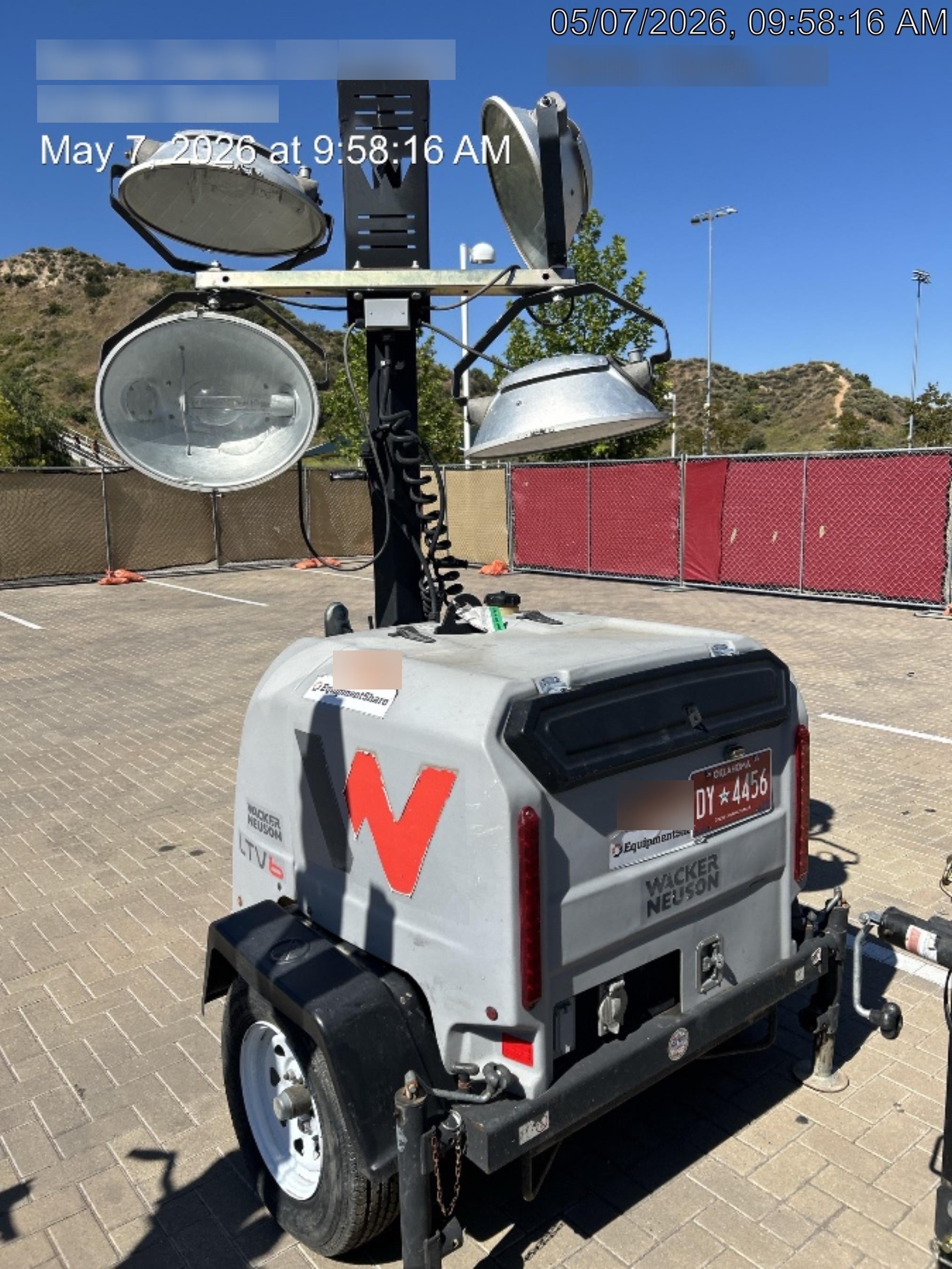 2019 Wacker Neuson LTV6L-MH Wacker Neuson LTV6L Mobile Light Tower w/Fuel Level Sensor Installed