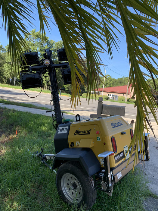 2022 Allmand NLV3GR (4) LED Light Fixture 350W, 23' Vertical Mast, 3kW Prime, Towable, Deep Sea L401, Leveling Jacks, Yanmar T4F 5.8hp