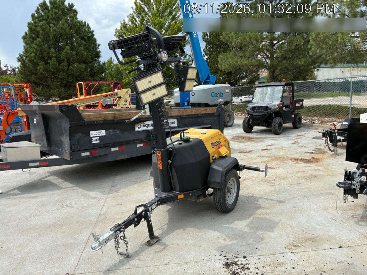 Allmand NLV3GR (4) LED Light Fixture 350W, 23' Vertical Mast, 3kW Prime, Towable, Deep Sea L401, Leveling Jacks, Yanmar T4F 5.8hp