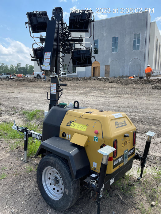 2022 Allmand NLV3GR (4) LED Light Fixture 350W, 23' Vertical Mast, 3kW Prime, Towable, Deep Sea L401, Leveling Jacks, Yanmar T4F 5.8hp