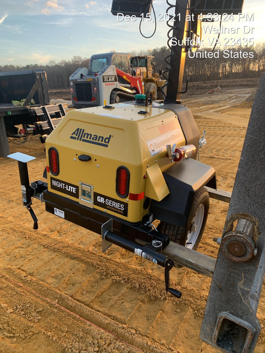 2021 Allmand NLV3GR (4) LED Light Fixture 350W, 23' Vertical Mast, 3kW Prime, Towable, Deep Sea L401, Leveling Jacks, Yanmar T4F 5.8hp