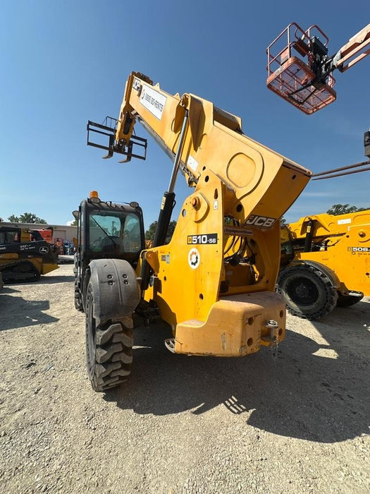 2020 JCB 510-56 Cab/Heat/Air, 74 HP, Solid Tires, STD Worklight, Beacon, Aux Hydraulics, Lifting Eye, Back up Alarm w/66" Carriage/60" Forks