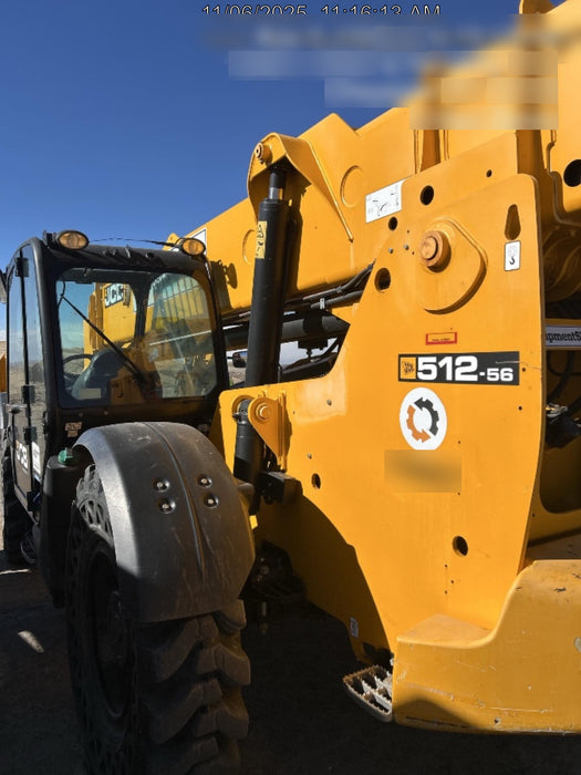 2019 JCB 512-56 Cab/Heat/Air, 109 HP, Solid Tires, STD Worklight, Beacon, Aux Hydraulics, Lifting Eye, Back up Alarm w/66" Carriage/60" Forks