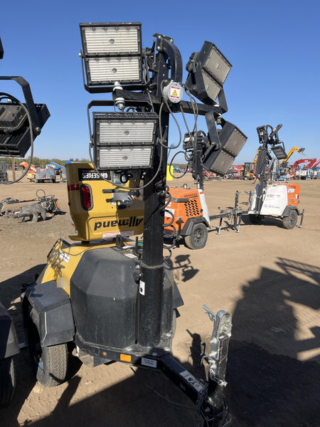 Allmand NLV3GR (4) LED Light Fixture 350W, 23' Vertical Mast, 3kW Prime, Towable, Deep Sea L401, Leveling Jacks, Yanmar T4F 5.8hp