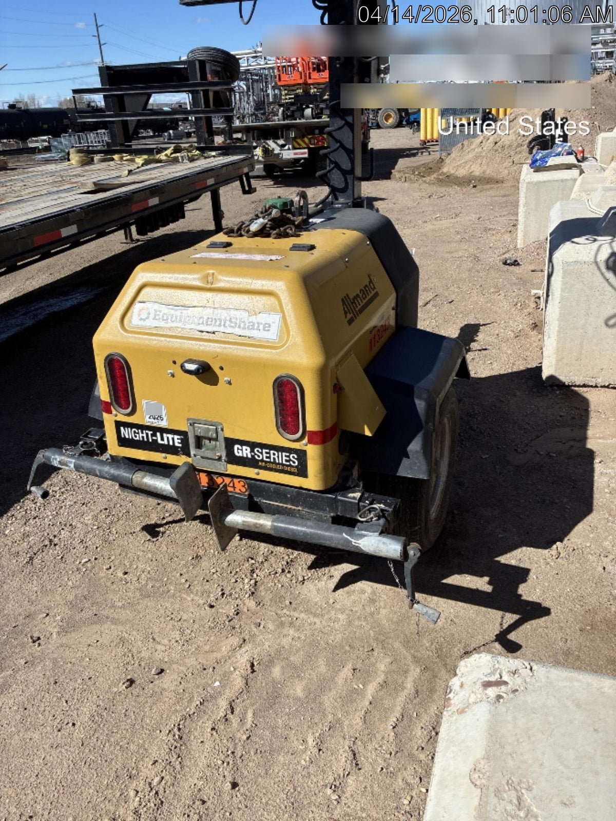 2020 Allmand NLV3GR (4) LED Light Fixture 350W, 23' Vertical Mast, 3kW Prime, Towable, Deep Sea L401, Leveling Jacks, Yanmar T4F 5.8hp