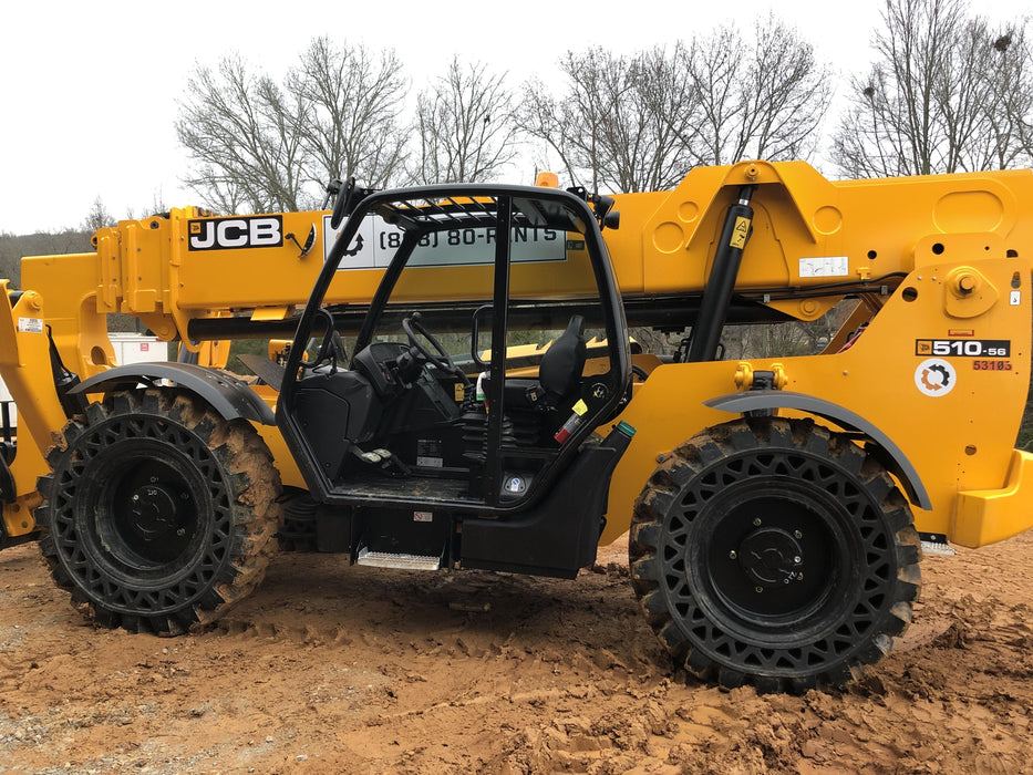 2019 JCB 510-56 Canopy, 74 HP, Solid Tires, STD Worklight, Beacon, Aux Hydraulics, Lifting Eye, Back up Alarm w/66" Carriage/60" Forks