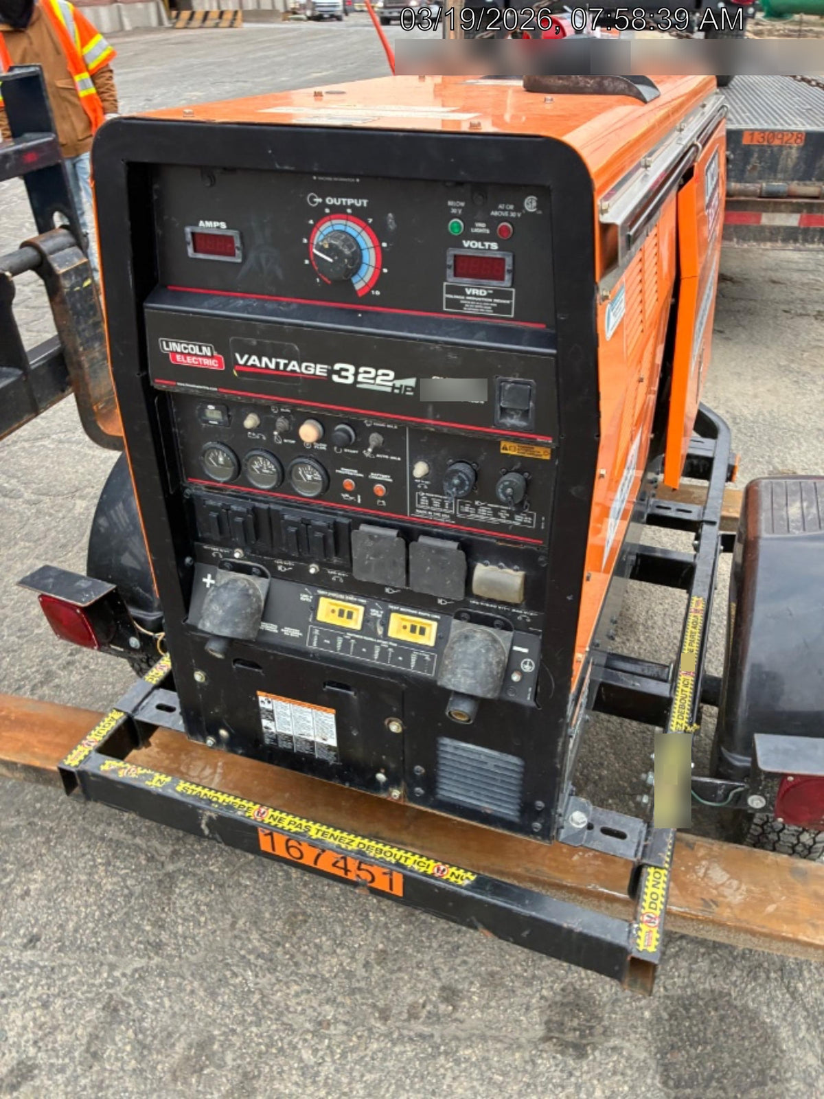 2021 Lincoln Electric Vantage 322 Vantage 322 Ready Pak 3 w/ Decals, ORANGE (includes trailer, cable rack, fender light kit) NO Telematics