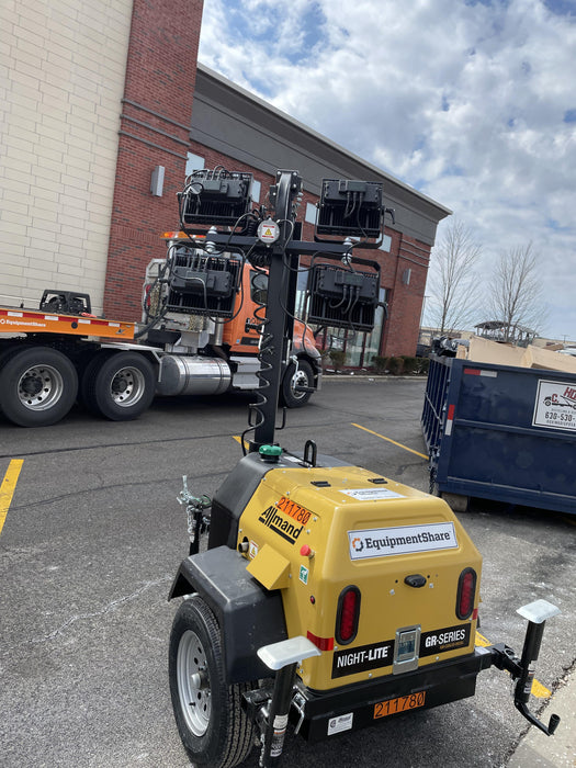 2022 Allmand NLV3GR (4) LED Light Fixture 350W, 23' Vertical Mast, 3kW Prime, Towable, Deep Sea L401, Leveling Jacks, Yanmar T4F 5.8hp