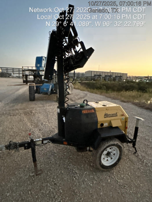 2022 Allmand NLV3GR (4) LED Light Fixture 350W, 23' Vertical Mast, 3kW Prime, Towable, Deep Sea L401, Leveling Jacks, Yanmar T4F 5.8hp