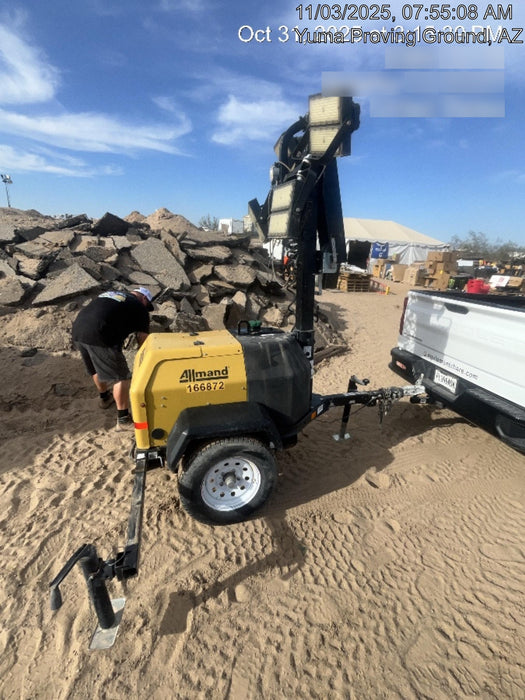 2021 Allmand NLV3GR (4) LED Light Fixture 350W, 23' Vertical Mast, 3kW Prime, Towable, Deep Sea L401, Leveling Jacks, Yanmar T4F 5.8hp