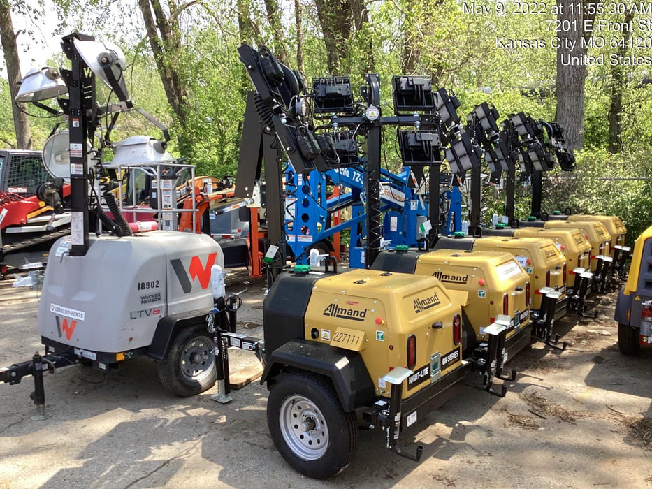 2022 Allmand NLV3GR (4) LED Light Fixture 350W, 23' Vertical Mast, 3kW Prime, Towable, Deep Sea L401, Leveling Jacks, Yanmar T4F 5.8hp