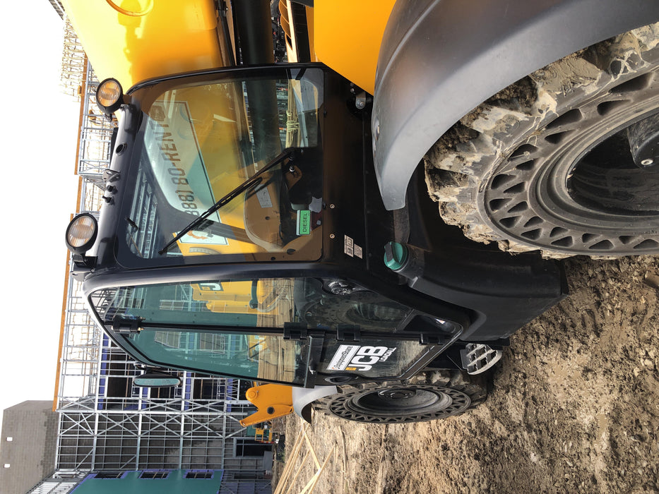 2019 JCB 510-56 Enclosed Cab, 74 HP, Solid Tires, Worklights, Beacon, Aux Hydraulics, Lifting Eye w/66" Carriage/60" Forks