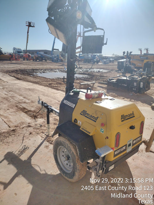 2022 Allmand NLV3GR (4) LED Light Fixture 350W, 23' Vertical Mast, 3kW Prime, Towable, ES Decals, T3