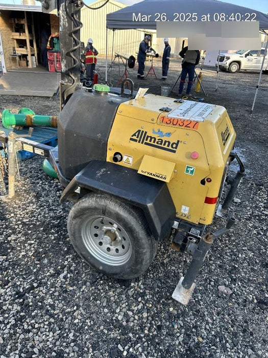 2021 Allmand NLV3GR (4) LED Light Fixture 350W, 23' Vertical Mast, 3kW Prime, Towable, Deep Sea L401, Leveling Jacks, Yanmar T4F 5.8hp