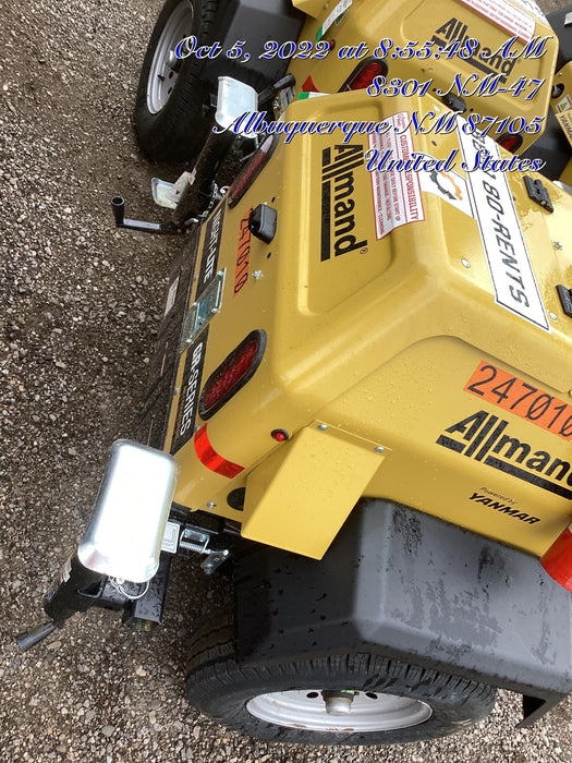 2022 Allmand NLV3GR (4) LED Light Fixture 350W, 23' Vertical Mast, 3kW Prime, Towable, ES Decals, T3