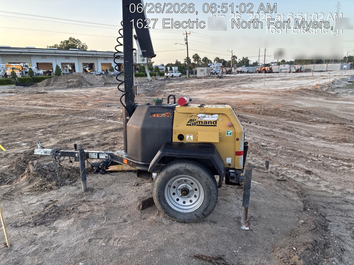 2022 Allmand NLV3GR (4) LED Light Fixture 350W, 23' Vertical Mast, 3kW Prime, Towable, Deep Sea L401, Leveling Jacks, Yanmar T4F 5.8hp