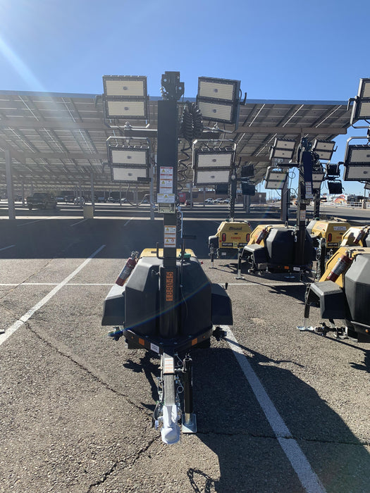 Allmand NLV3GR (4) LED Light Fixture 350W, 23' Vertical Mast, 3kW Prime, Towable, Deep Sea L401, Leveling Jacks, Yanmar T4F 5.8hp