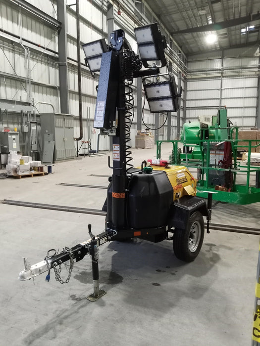 2021 Allmand NLV3GR (4) LED Light Fixture 350W, 23' Vertical Mast, 3kW Prime, Towable, Deep Sea L401, Leveling Jacks, Yanmar T4F 5.8hp