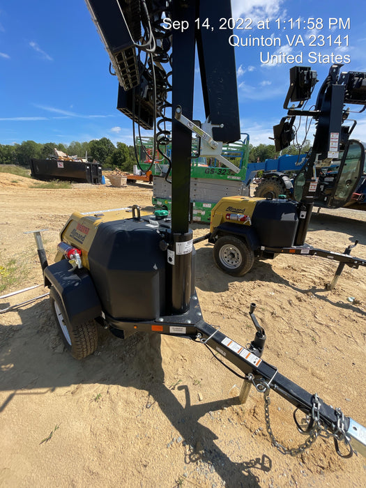 2021 Allmand NLV3GR (4) LED Light Fixture 350W, 23' Vertical Mast, 3kW Prime, Towable, Deep Sea L401, Leveling Jacks, Yanmar T4F 5.8hp